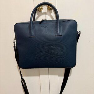 Le Tanneur Slim 14" Navy Blue Briefcase in Signature T Leather